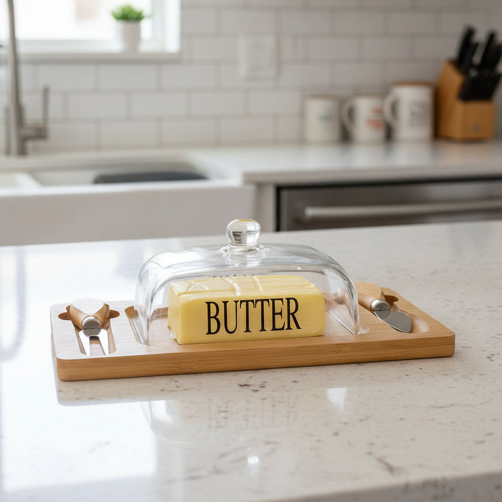 Inttox-Dôme pour Beurre / Fromage avec Planche à Découper & Couteau Intégré