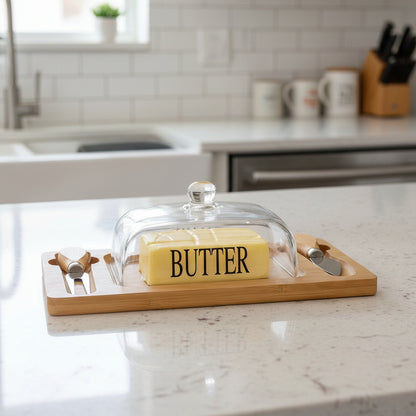 Inttox-Dôme pour Beurre / Fromage avec Planche à Découper & Couteau Intégré