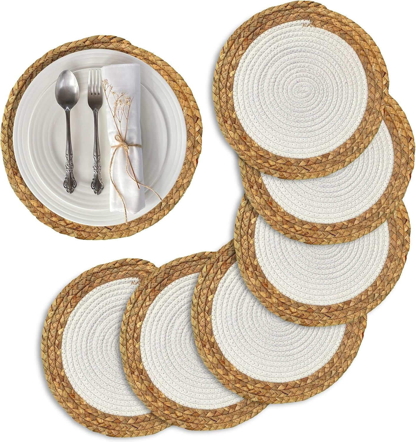 Inttox-🧵 Napperons ronds tressés en corde de coton Inttox – Lot de 6 pièces 🌿✨