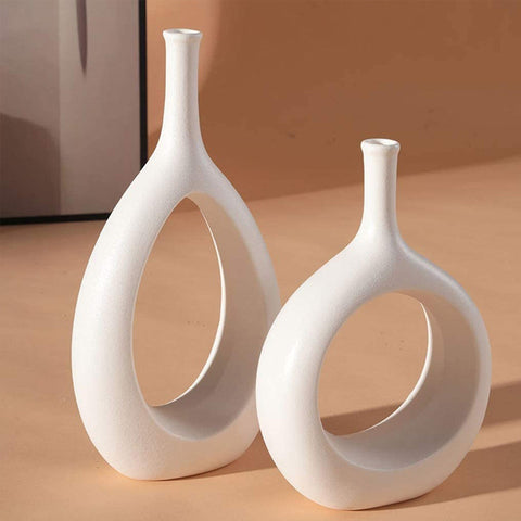 Inttox-Vase Ovale Noir et Blanc Ajouré 2 piece