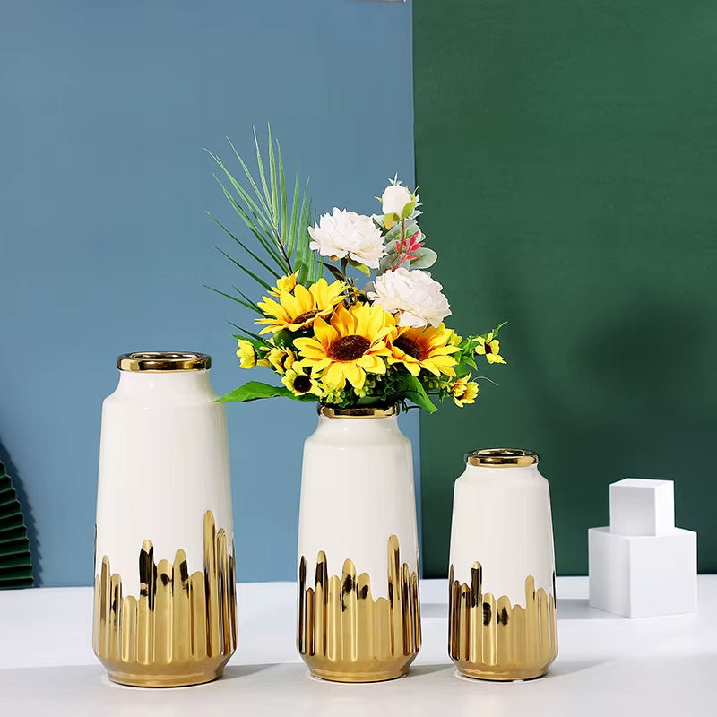 Inttox-Vase en Céramique Or & Blanc🌱⚡ | Arrangement Floral Décoratif Moderne & Luxueux