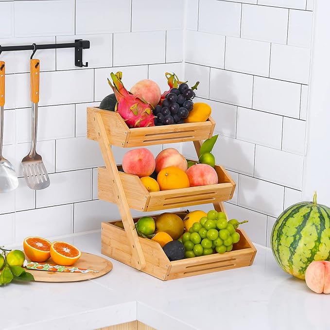 Inttox-🍇 Panier à Fruits & Légumes en Bambou – 2 ou 3 Niveaux de Rangement Naturel 🌿