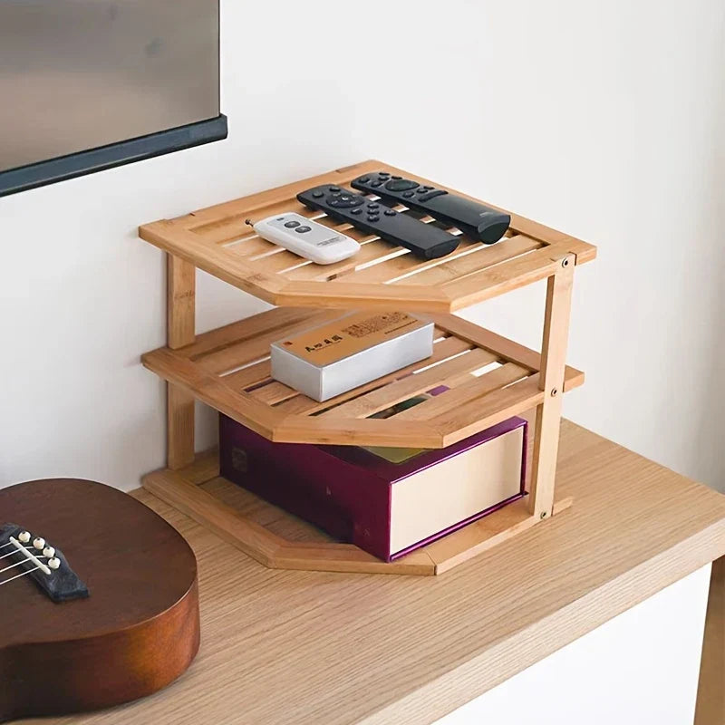 Inttox-🌿 Étagère en Bambou 2 Niveaux – Élégance Naturelle pour Bureau, Cuisine ou Déco