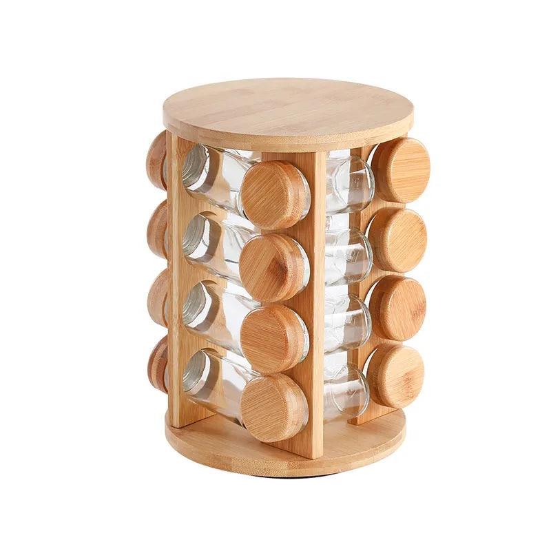 Inttox-Support d'assaisonnement rotatif en bois de bambou – Support d'épices multicouche pour bouteilles de cuisine