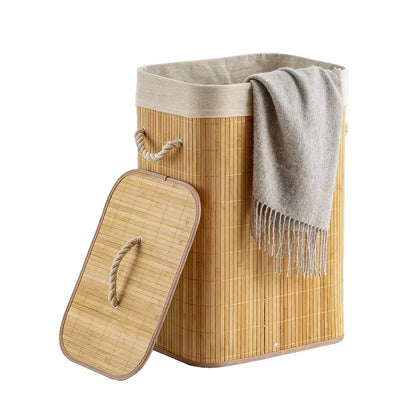 Inttox-Panier à Linge Rectangulaire Pliable en Bambou avec Couvercle