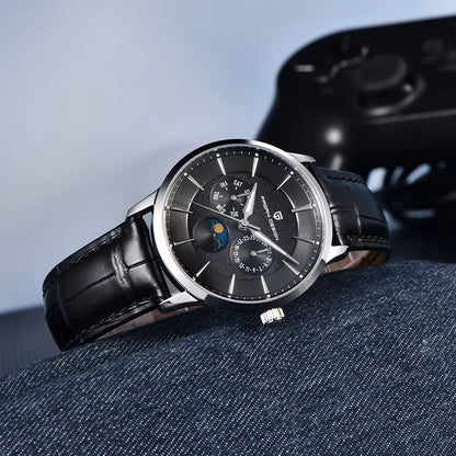 ⌚ PAGANI DESIGN – Montre Homme 40mm à Quartz Multifonctionnelle 🌕 Mouvement Japonais | Phase de Lune | Verre Saphir 💎 | Étanche 100M – Style Élégant & Moderne