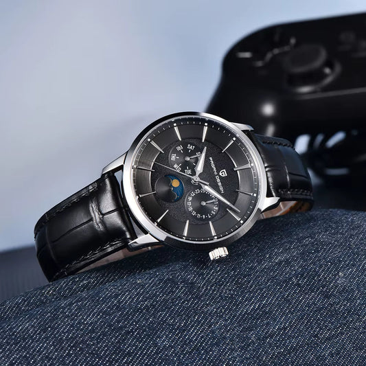 ⌚ PAGANI DESIGN – Montre Homme 40mm à Quartz Multifonctionnelle 🌕 Mouvement Japonais | Phase de Lune | Verre Saphir 💎 | Étanche 100M – Style Élégant & Moderne