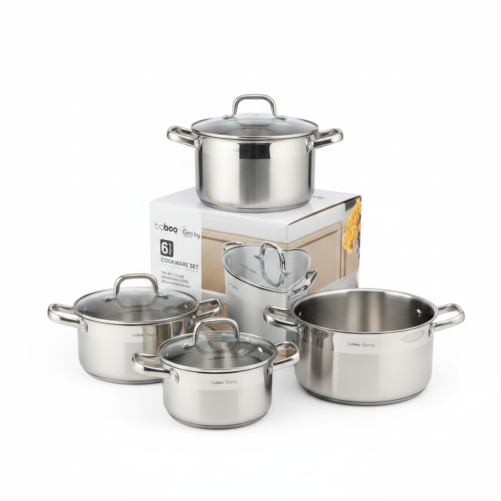 Pack 4 Pièces Ensemble de Casseroles et Faitouts Baboo Goo.by en Acier Inoxydable