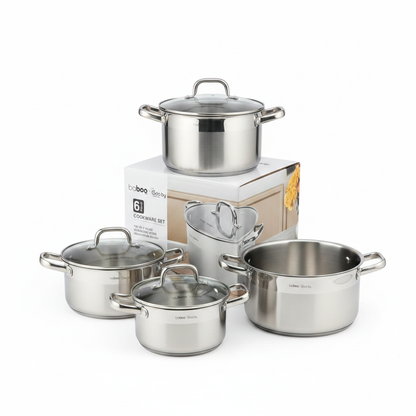 Pack 4 Pièces Ensemble de Casseroles et Faitouts Baboo Goo.by en Acier Inoxydable