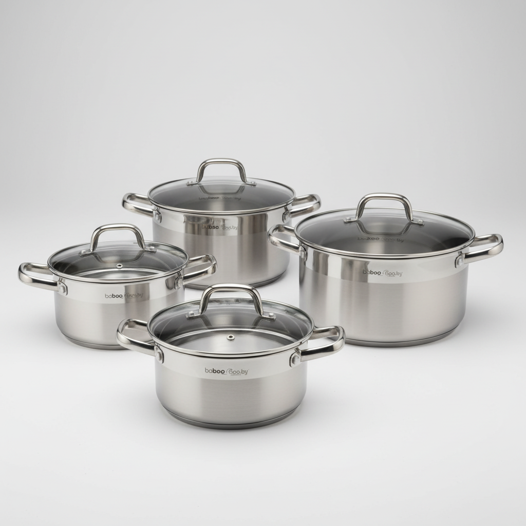 Pack 4 Pièces Ensemble de Casseroles et Faitouts Baboo Goo.by en Acier Inoxydable