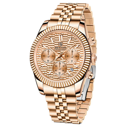 ⌚ BENYAR – Montre Multifonctionnelle Luxe pour Hommes ⌚ | Quartz Six Aiguilles 🕰️ | Acier Inoxydable Durable 🔩 | Mode Lumineux 🌟 | Étanche Poignet 💧