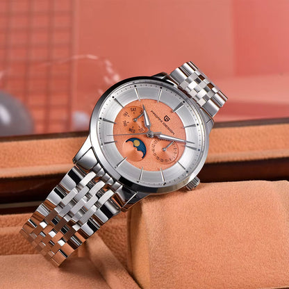 ⌚ PAGANI DESIGN – Montre Homme 40mm à Quartz Multifonctionnelle 🌕 Mouvement Japonais | Phase de Lune | Verre Saphir 💎 | Étanche 100M – Style Élégant & Moderne
