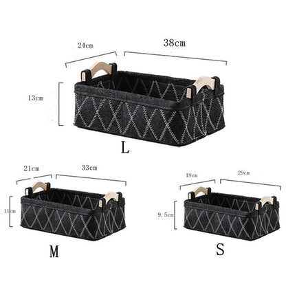 Inttox-Lot de 3 Bacs de Rangement en Feutre avec Poignée en Bois - Idéal pour Bureau, Jouets, et Maquillage