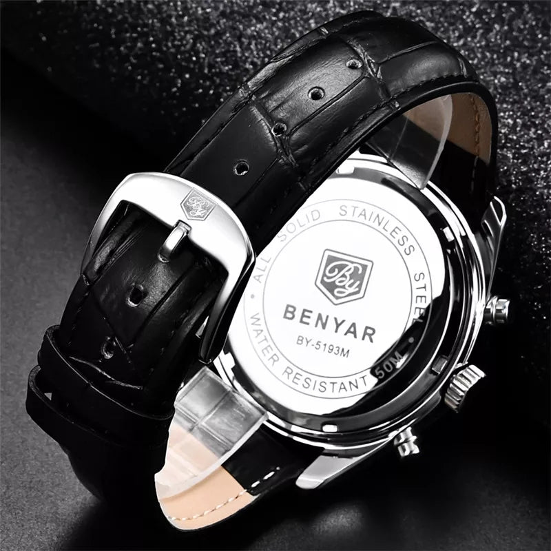 ⌚ Top Marque BENYAR – Montre Chronographe de Luxe pour Hommes ⌚ | Quartz Précis | Sport & Élégance | Lumineuse 🌟 | Étanche 💧 | Relogio Masculino