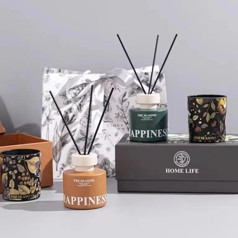 Inttox-Coffret d'huiles essentielles Four Seasons No Fire – Coffret cadeau d'aromathérapie avec bougie