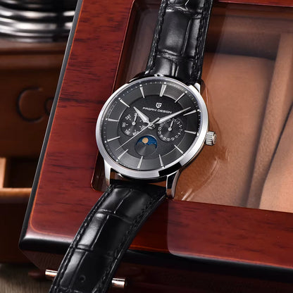 ⌚ PAGANI DESIGN – Montre Homme 40mm à Quartz Multifonctionnelle 🌕 Mouvement Japonais | Phase de Lune | Verre Saphir 💎 | Étanche 100M – Style Élégant & Moderne