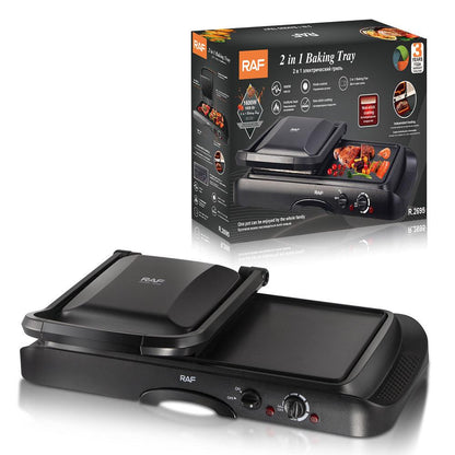 Inttox-RAF Household Nouveau Multifonctionnel Anti-Adhésif Panini Grill Maker 1600W 2 en 1 Plaque de Cuisson