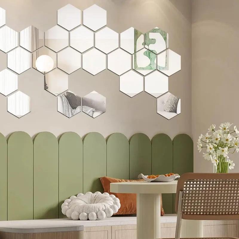 Inttox-Autocollant Mural Miroir 3D Hexagonal, Décoration Murale pour Salon et Chambre