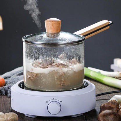 Inttox-Vente en Gros de Casseroles de Cuisine en Verre Borosilicaté à Haute Teneur avec Manche en Bois 1500ml