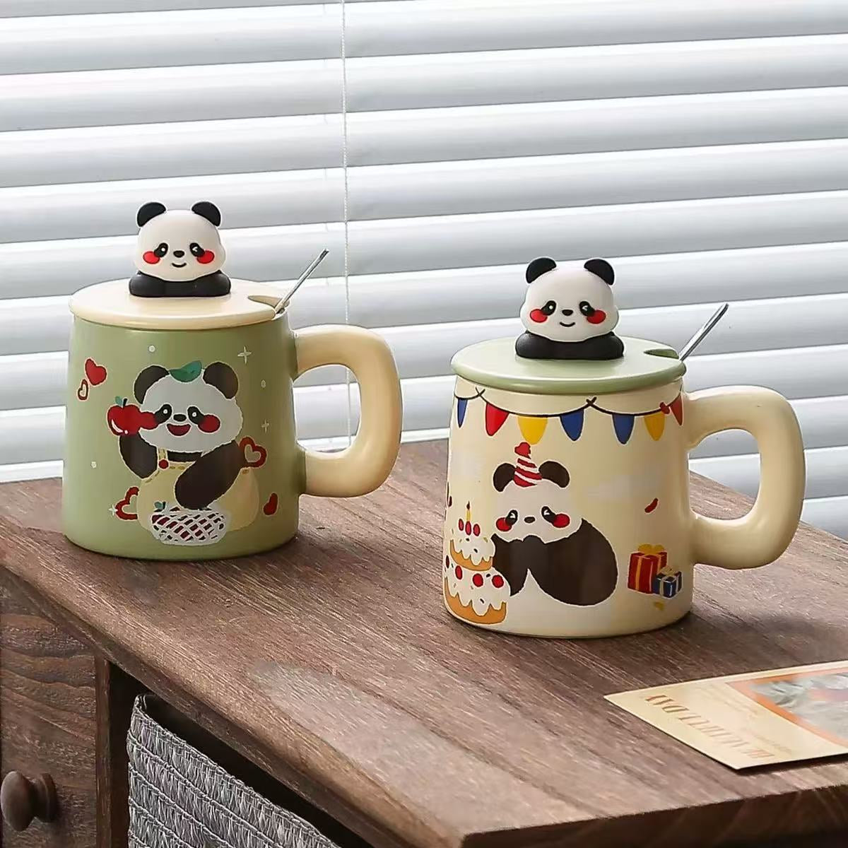 Inttox-🐼 2 Tasse en Céramique Panda avec Couvercle  ☕✨