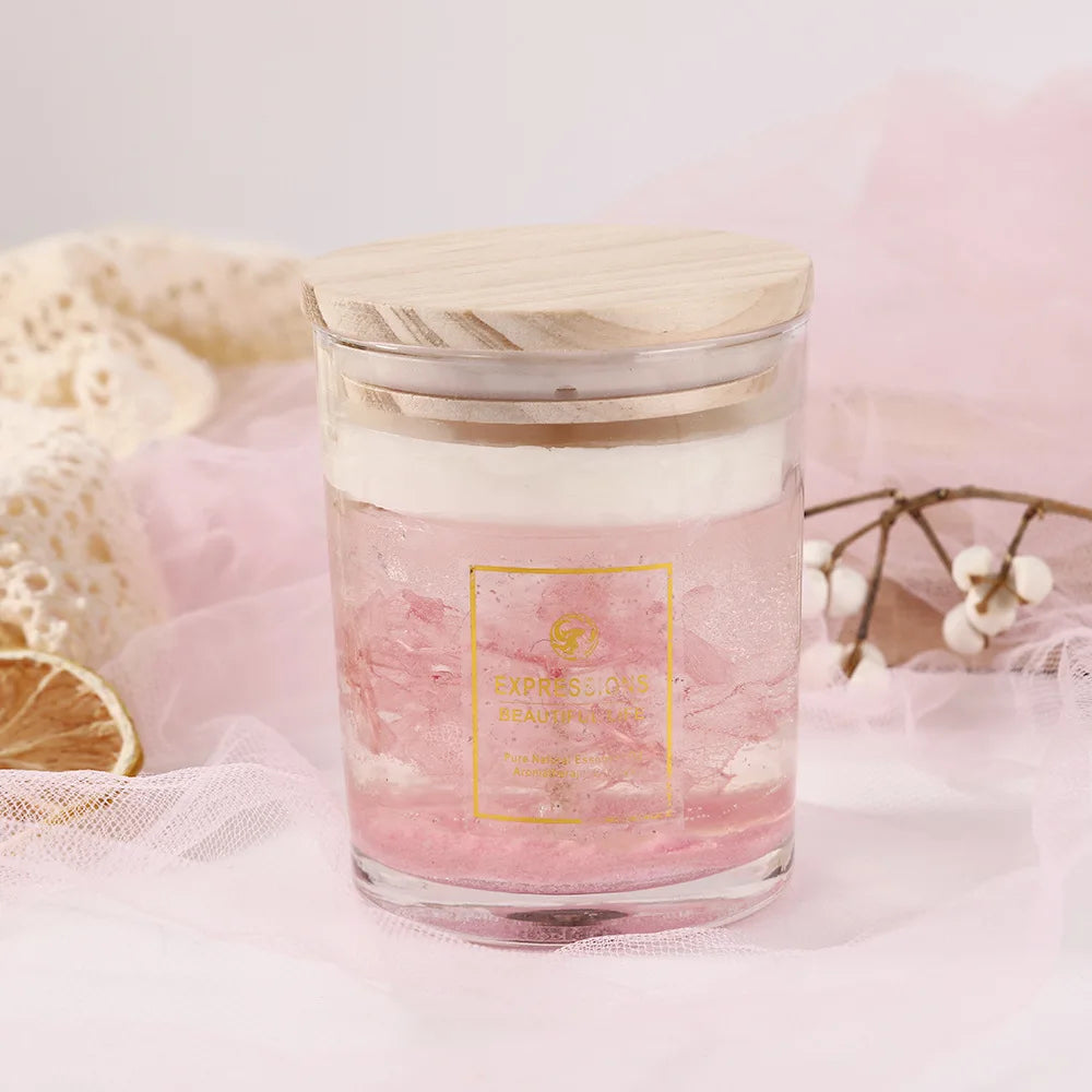 Inttox-🕯️🌸 Bougie Parfumée en Gelée avec Fleurs Séchées – Cadeau Élégant et Relaxant 🎁✨