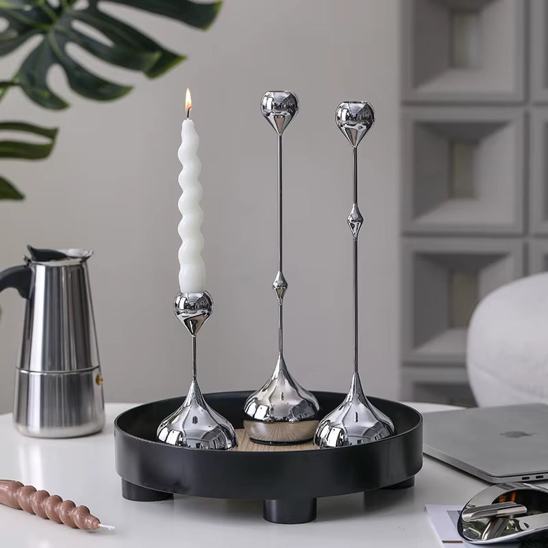 Inttox-Bougeoir en Argent Élégant – Chandelier Métal Romantique pour Décoration de Table et Mariage
