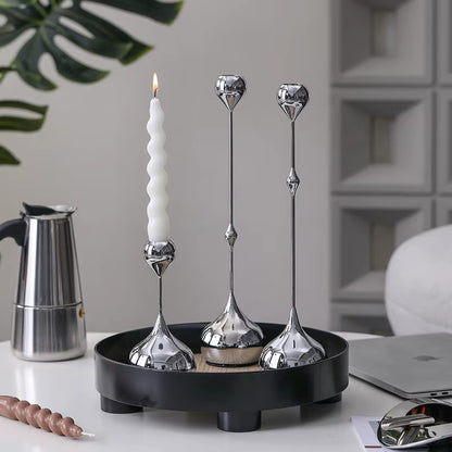 Inttox-Bougeoir en Argent Élégant – Chandelier Métal Romantique pour Décoration de Table et Mariage