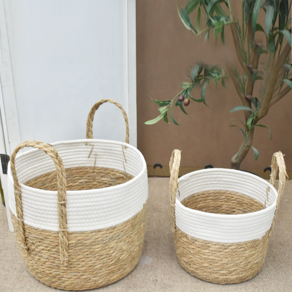 Inttox-🧺🌾 Panier de Rangement en Corde de Paille & Coton – Lot de 3