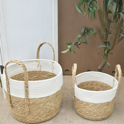 Inttox-🧺🌾 Panier de Rangement en Corde de Paille & Coton – Lot de 3