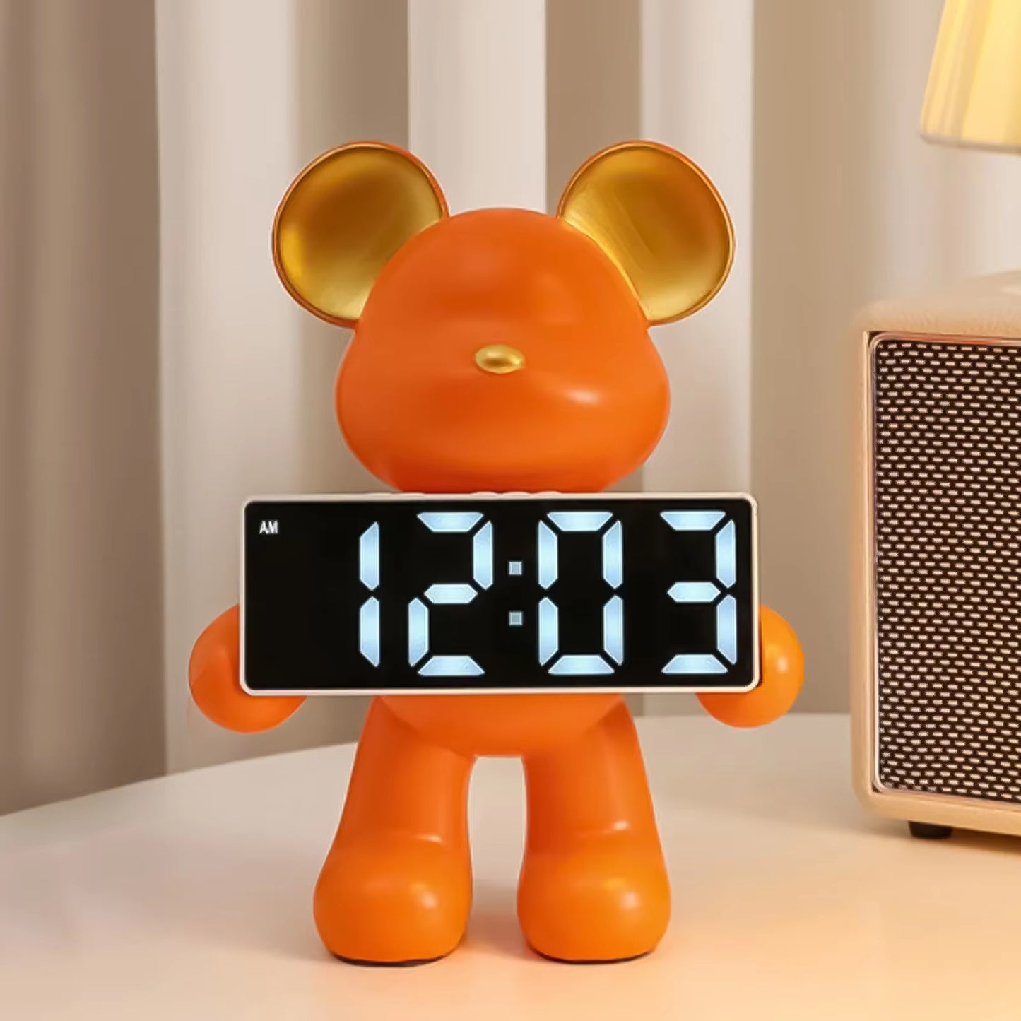 Inttox-🐻 Figurine Miniature d'Ours en Résine avec Alarme LED ⏰✨