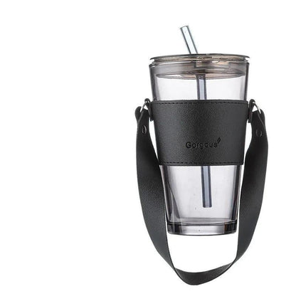 Inttox- Tasse en Verre Portable de 450ml avec Couvercle et Paille