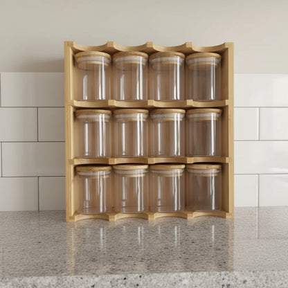 Inttox-Étagère à épices en bambou avec 12 bocaux