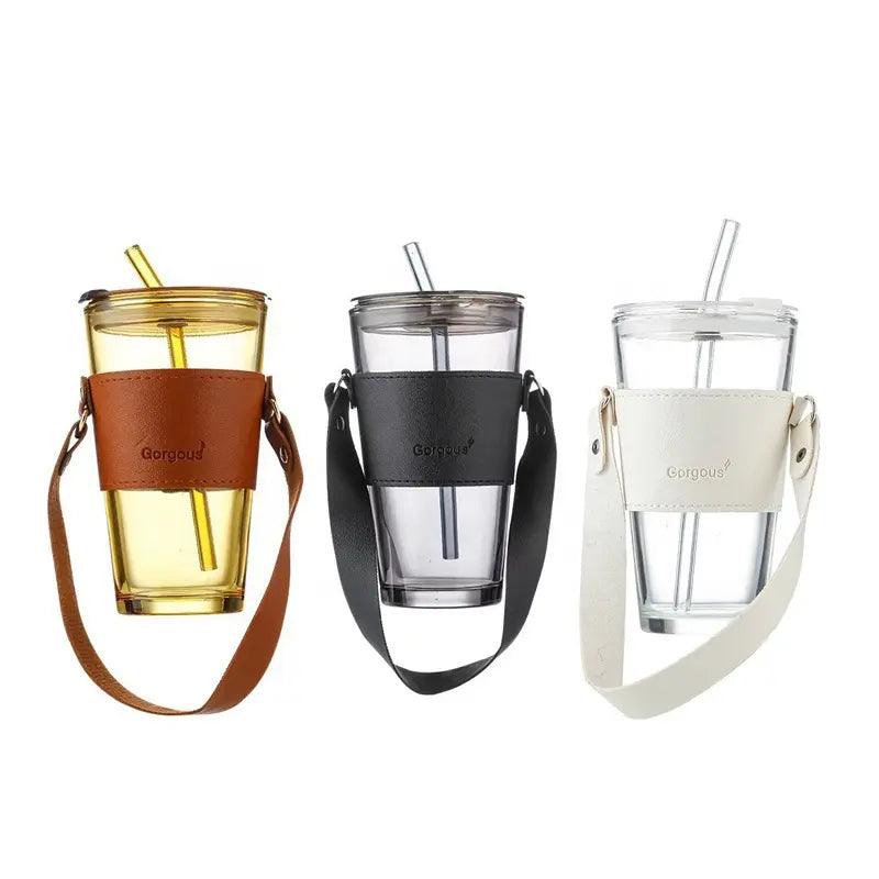 Inttox- Tasse en Verre Portable de 450ml avec Couvercle et Paille - Inttox