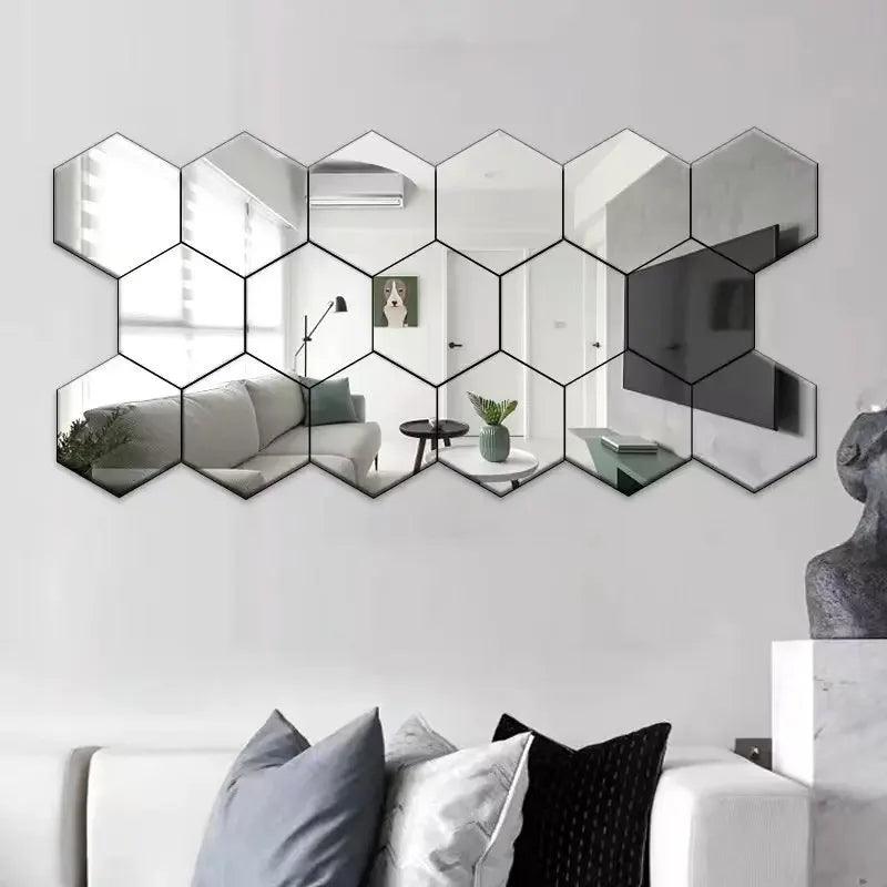 Inttox-Autocollant Mural Miroir 3D Hexagonal, Décoration Murale pour Salon et Chambre