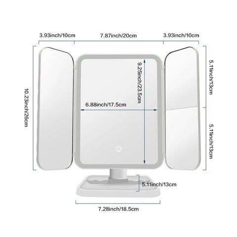 Inttox-Miroir de Maquillage à Trois Volets avec Lumières LED