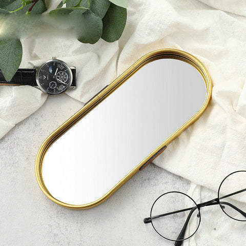 Inttox-Plateau Ovale pour Bijoux avec Miroir Doré - Lot de 3