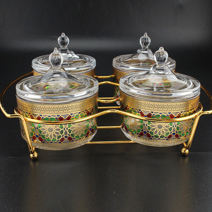 Inttox-🕌✨ Lot de 4 Sucriers Marocains en Verre de Style Islamique 🍯💛