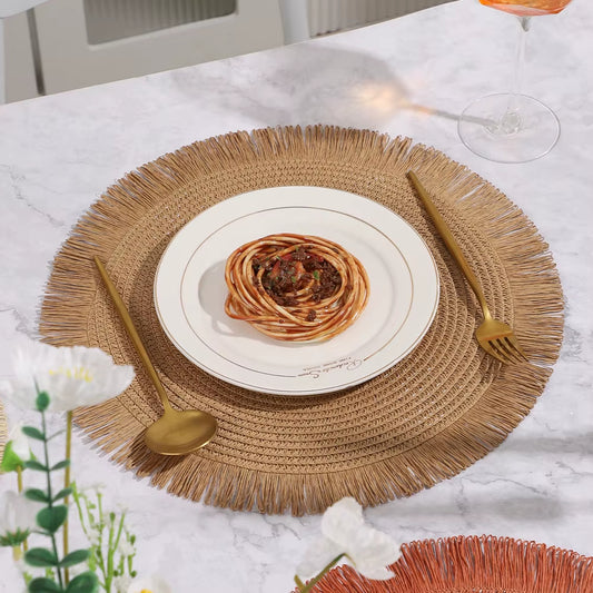 Inttox-🌿 Tapis de Table en papier tissé à pampilles Inttox 6 piece ✨
