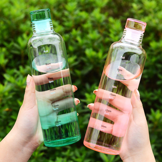 Inttox-🥛 Bouteille d’Eau Inttox Glass – Transparente avec Échelle de Temps & Couvercle