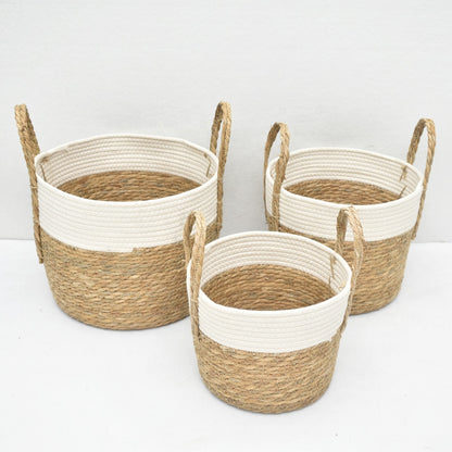 Inttox-🧺🌾 Panier de Rangement en Corde de Paille & Coton – Lot de 3