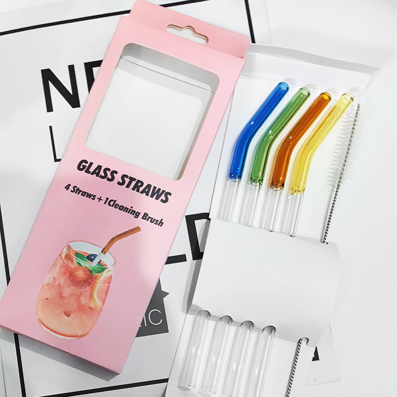 Inttox- Ensemble de Pailles en Verre Borosilicate Incurvées et Réutilisables