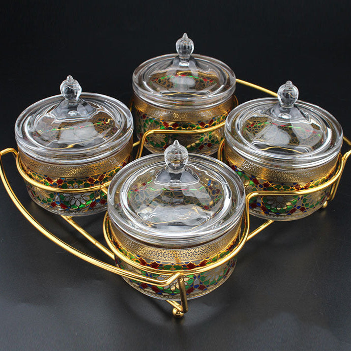 Inttox-🕌✨ Lot de 4 Sucriers Marocains en Verre de Style Islamique 🍯💛