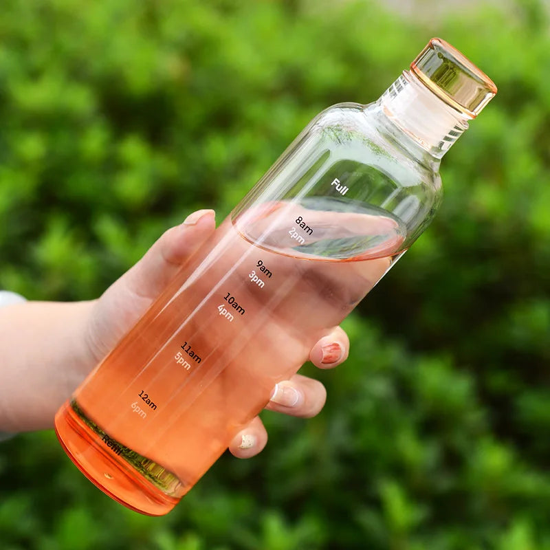 Inttox-🥛 Bouteille d’Eau Inttox Glass – Transparente avec Échelle de Temps & Couvercle