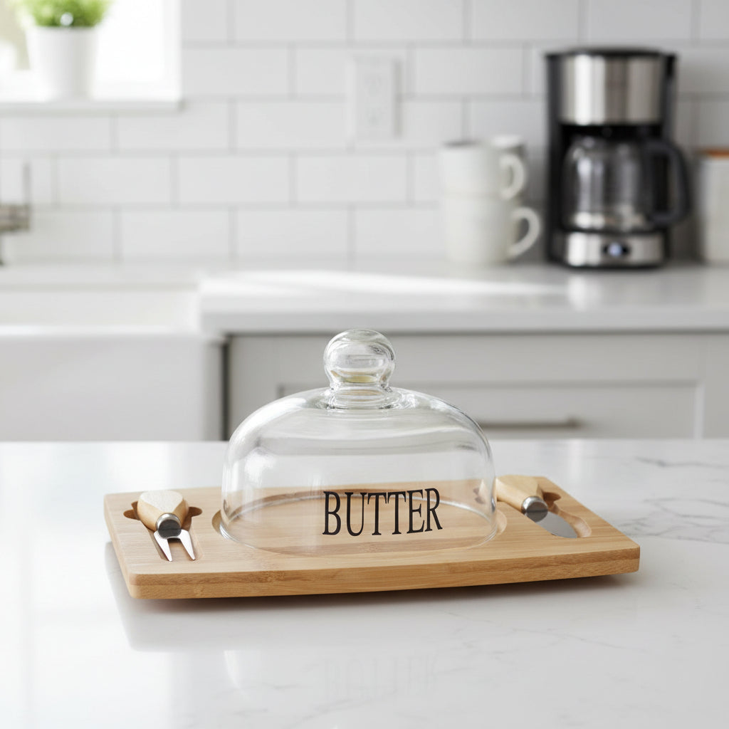 Inttox-Dôme pour Beurre / Fromage avec Planche à Découper & Couteau Intégré