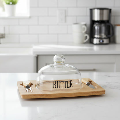 Inttox-Dôme pour Beurre / Fromage avec Planche à Découper & Couteau Intégré