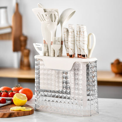 Inttox-Ensemble d’Ustensiles de Cuisine Inttox – 16 Pièces Marbre & Or