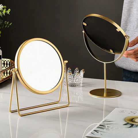 Inttox-Miroir de Maquillage de Bureau en Fer Or , Miroir de Coiffeuse Rotatif Portable pour Étudiant avec Support