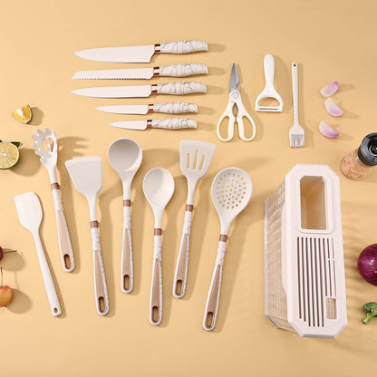 Inttox-Ensemble d’Ustensiles de Cuisine Inttox – 16 Pièces Marbre & Or