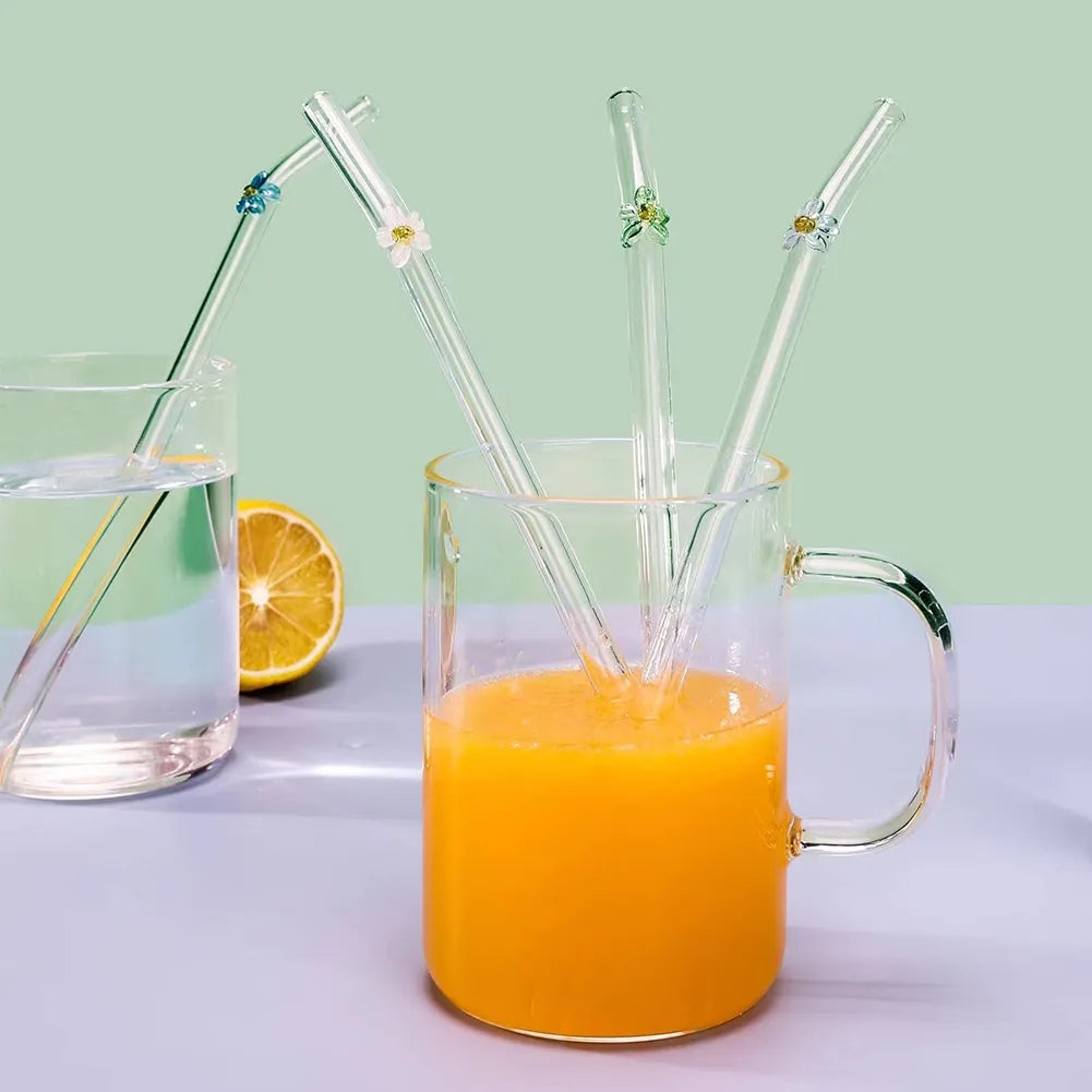 Inttox-🌷 Pailles Réutilisables en Verre Borosilicate – Collection Fleur 🌿 | Inttox