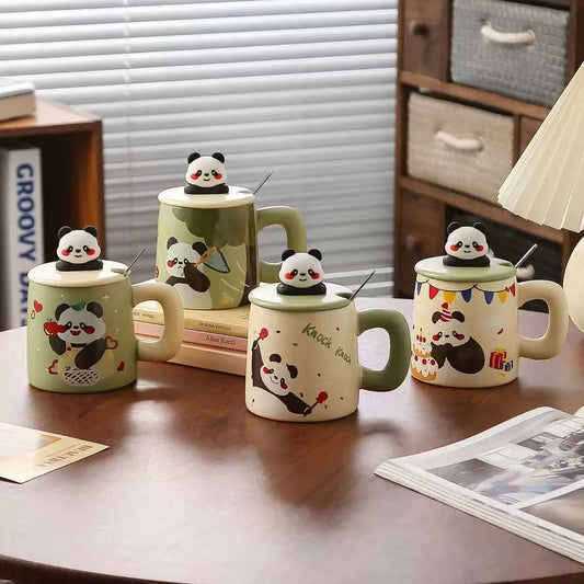 Inttox-🐼 2 Tasse en Céramique Panda avec Couvercle  ☕✨